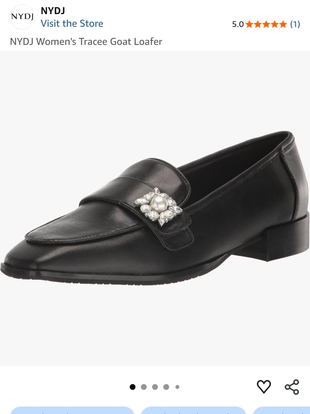 NYDJ Black Leather Loafer with Pearl & Crystal Brooch